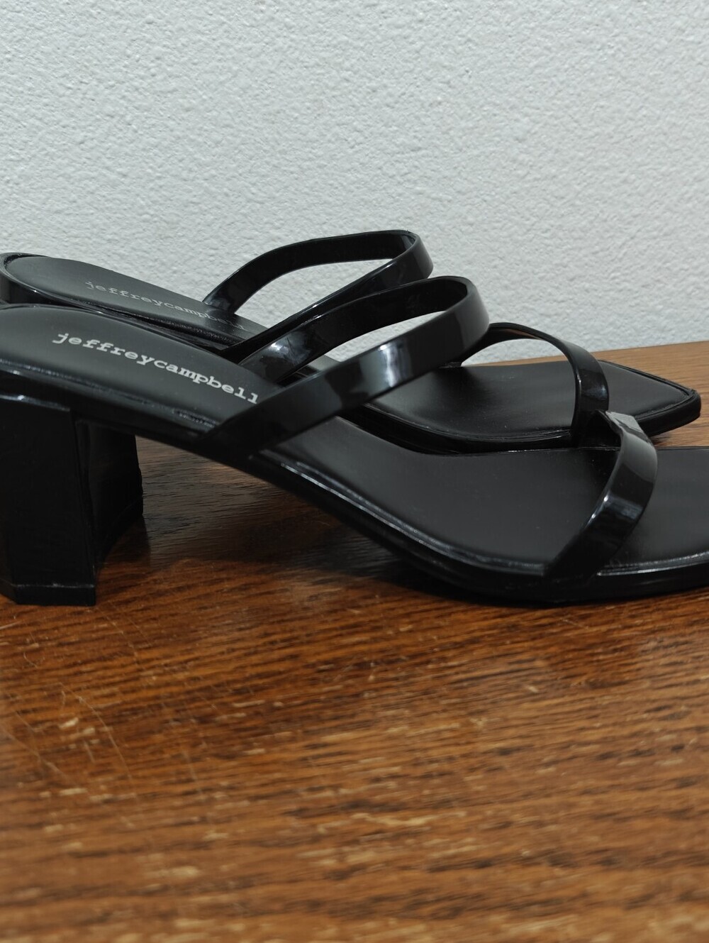 Jeffrey Campbell Block Chunk Heels Size 7 Jamm Black Slides 2 Strappy - Picture 3 of 13